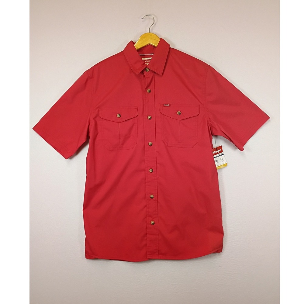 Workwear Americana Wrangler Men Small Red Relaxed Fit Stretch Short Sleeve Shirt